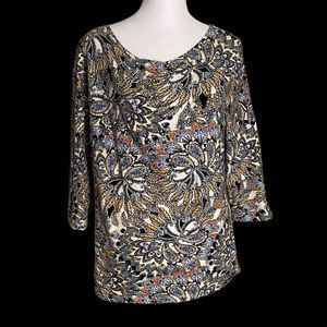 Talbots Large Paisley Feather Multi Color Top - Sz L - Discounted Shipping!